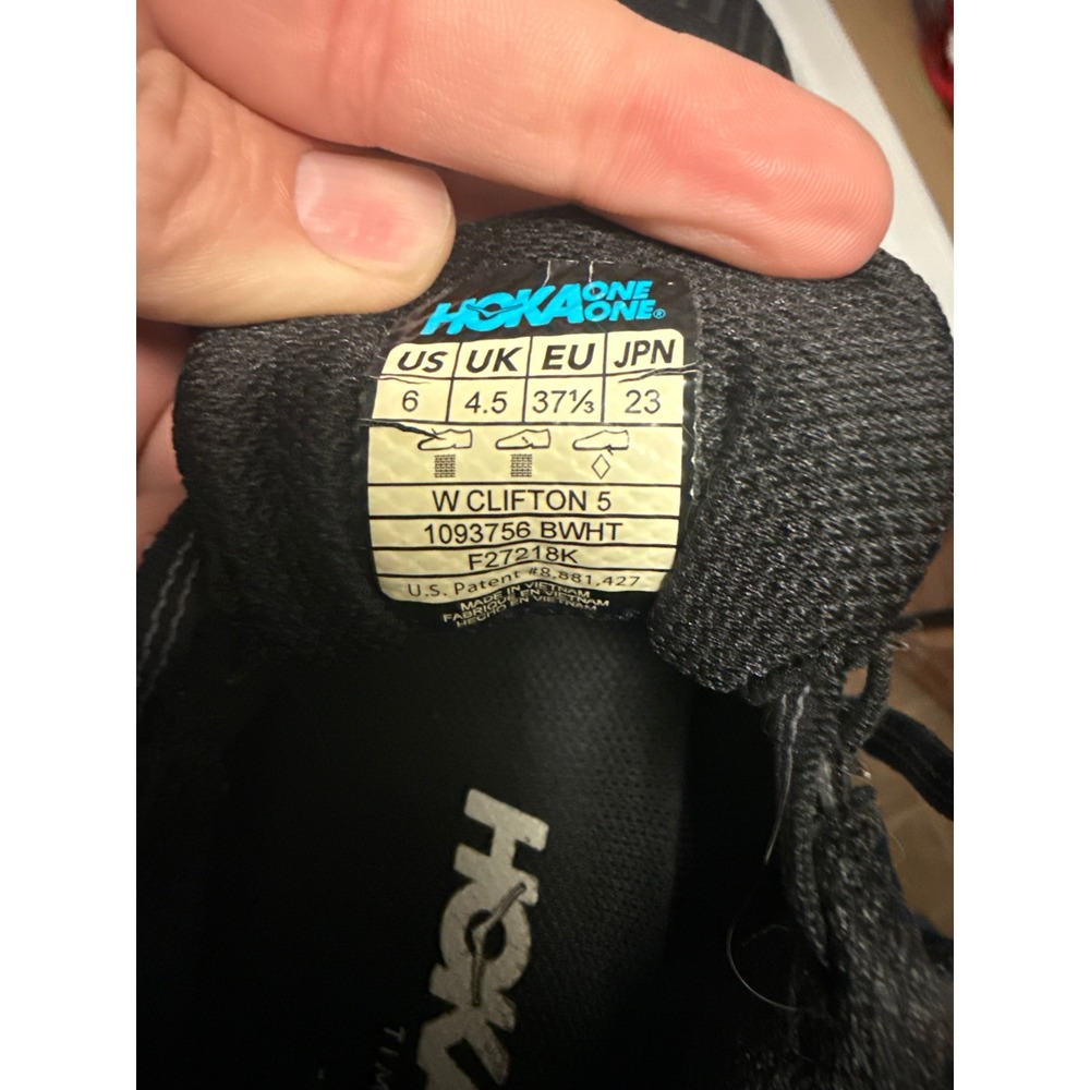 Hoka One One Clifton 5 Running Shoes Black White Sneakers Low Top Athletic - Picture 8 of 8